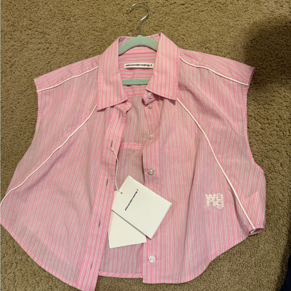 Alexander Wang Kids Pink and White Striped Button Down Shirt